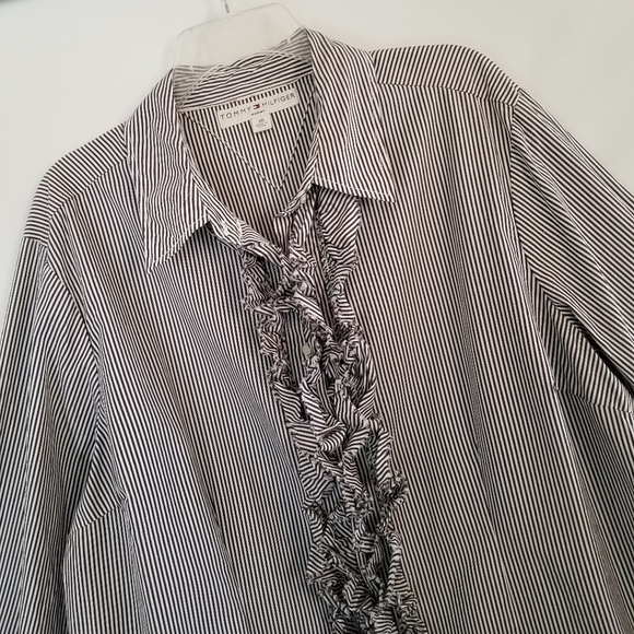 Tommy Hilfiger Striped Ruffled Tuxedo Shirt 20 Plus Button Blouse - Picture 3 of 15